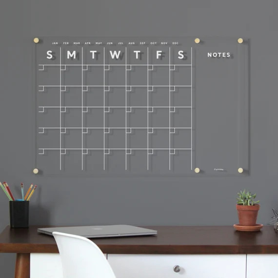 Acrylic Calendar with side notes - Dry Erase Calendar -  WHITE TEXT - Lucite Calendar - STANDARD | Etsy (US)