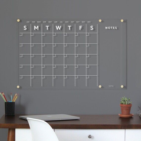 Acrylic Calendar with side notes - Dry Erase Calendar -  WHITE TEXT - Lucite Calendar - STANDARD | Etsy (US)