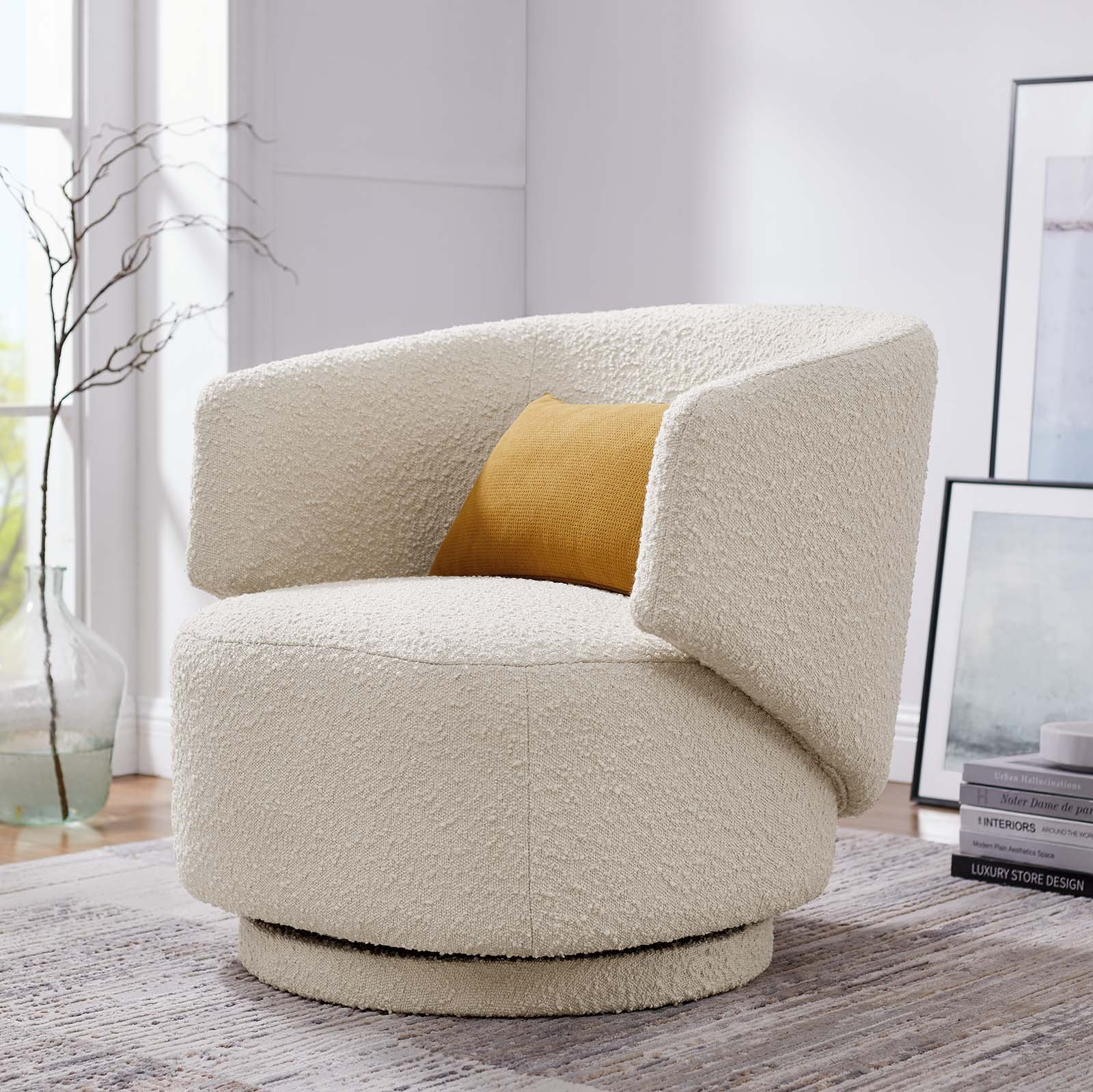 Modway Celestia Boucle Fabric Swivel Chair in Ivory - Walmart.com | Walmart (US)
