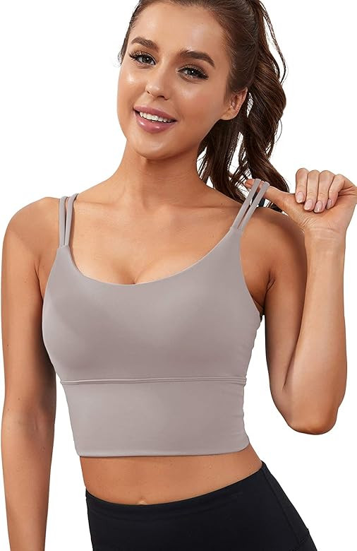 Everrysea Womens Longline Sports Bra Padded Yoga Workout Crop Tank Tops Strappy Camisole Fitness ... | Amazon (US)