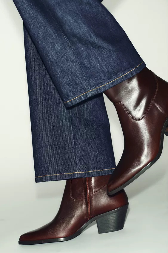 LEATHER COWBOY ANKLE BOOTS | Zara US