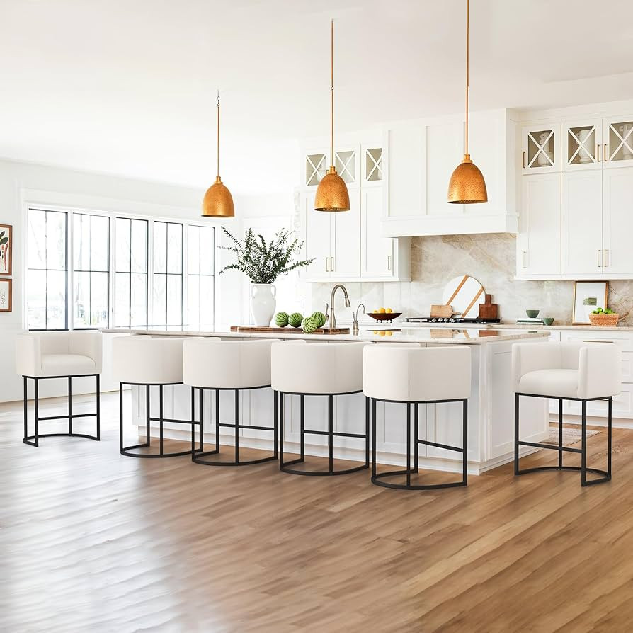 LUE BONA 27" H Counter Height Bar Stools Set of 6, Modern Barrel Counter Stools with Backrest and... | Amazon (US)