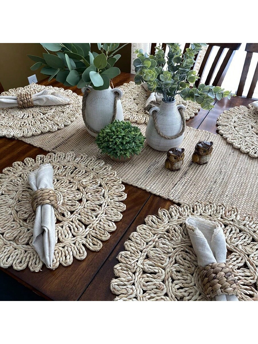 1/2/4pcs  Round Woven Placemats  Natural Corn Stalk   Place Mats, Boho Wicker Placemats, Table Ma... | SHEIN