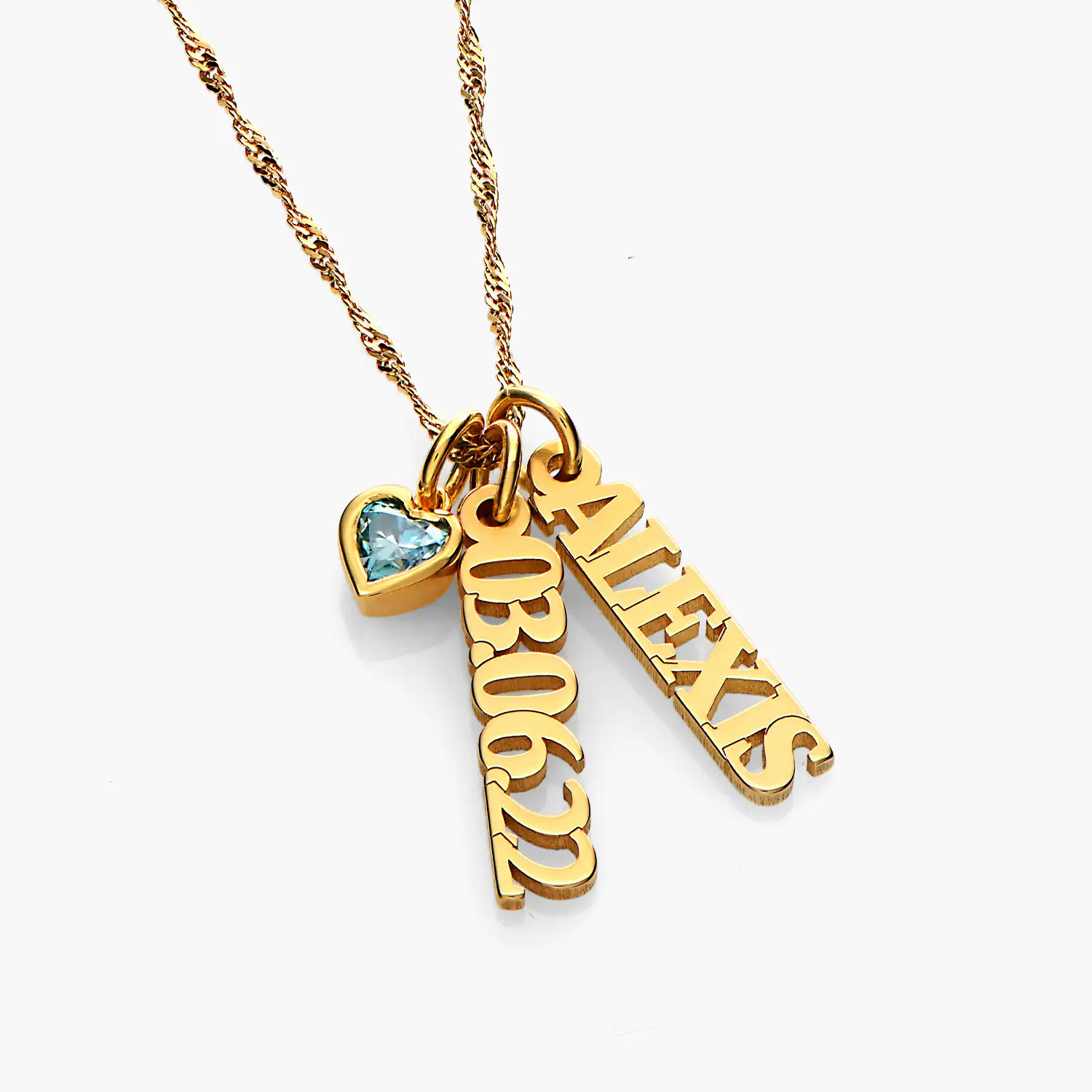 Singapore Chain Name Necklace With Heart Shaped Gemstone - Gold Vermeil | Oak & Luna (US)