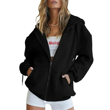 eileial Hoodie Womens Oversized Zip Up Hoodie Baggy Loose Zipper Hooded Sweatshirt Coat with Pockets Jacket Womens Hoodies Black S | Walmart (US)