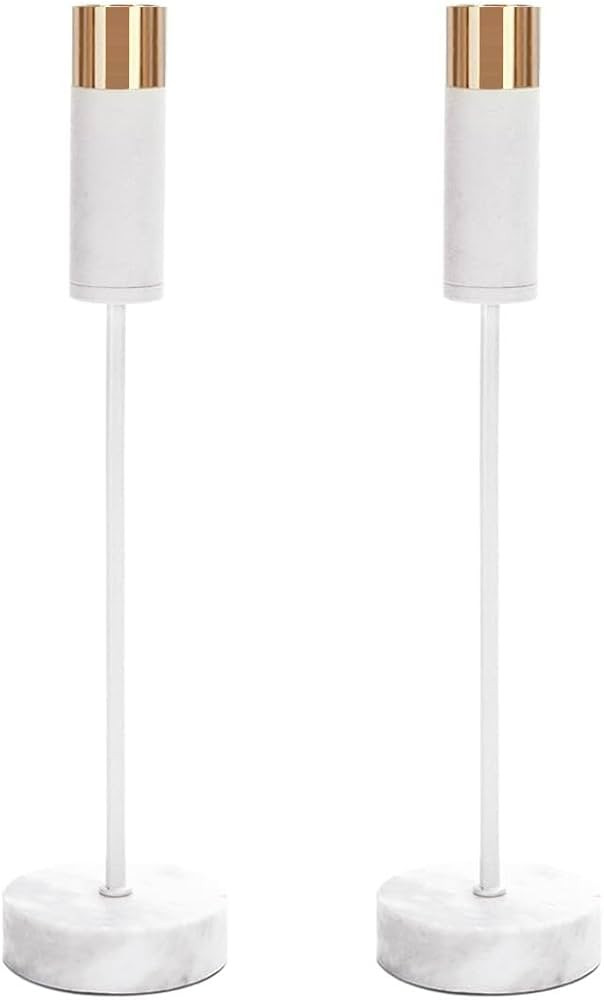 Marble Candle Holder Set of 2 - White Candlestick Holders Fits 3/4 inch Thick Candle - Nordic Sty... | Amazon (US)