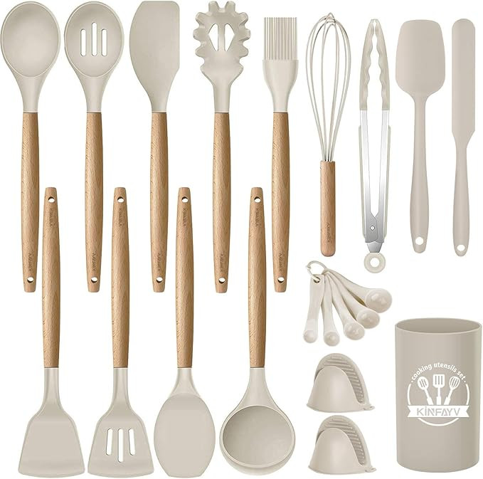 KINFAYV Silicone Cooking Utensils Kitchen Utensil Set, 21 PCS Wooden Handle Nontoxic BPA Free Sil... | Amazon (US)