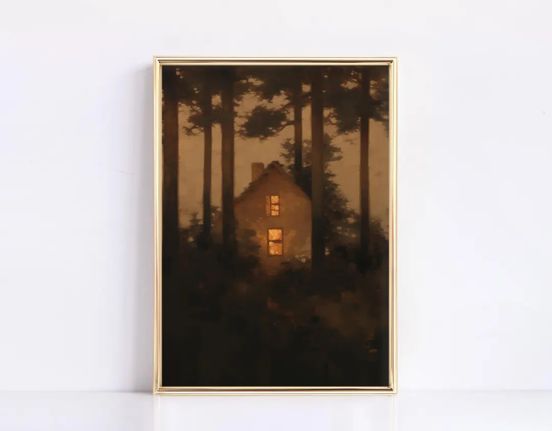 Warm Windows House Christmas Print Neutral Vintage Digital Print Christmas Landscape Modern Art V... | Etsy (US)