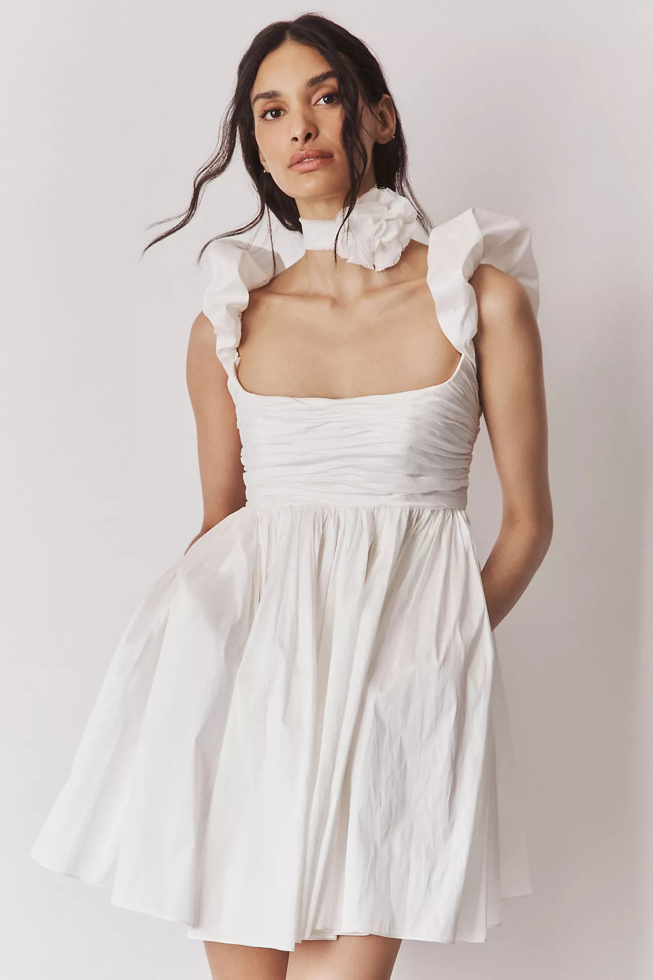Watters Pavlova Square-Neck Taffeta Mini Dress | Anthropologie (US)