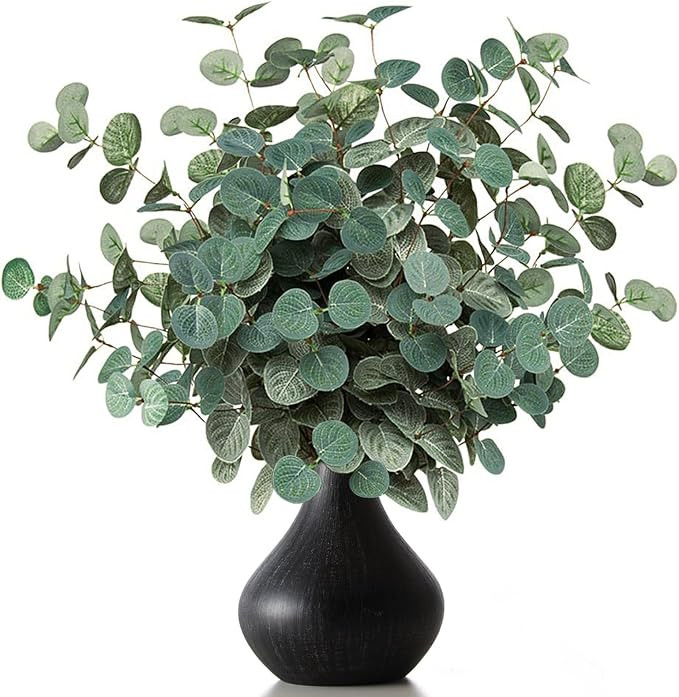 TOPHOUSE 6 Pack Artificial Silver Dollar Eucalyptus Stems for Vase Decor | 24.8in bendable silk g... | Amazon (US)
