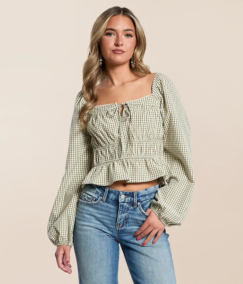 Gingham Peplum Top | Buckle