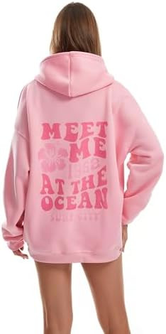 Women's Graphic Trendy Hoodie Pink Printing Hoodie Long Sleeve Pullover Beach Sweatshirt | Amazon (US)