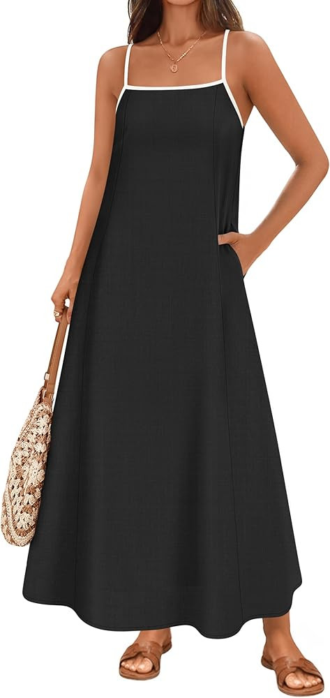 ZESICA Women's 2025 Summer Boho Sleeveless Maxi Dress Spaghetti Straps Casual Flowy A Line Beach ... | Amazon (US)