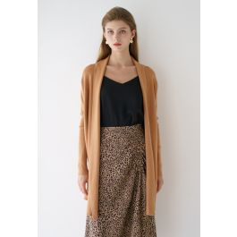 Basic Rib Knit Drape Neck Cardigan in Caramel | Chicwish