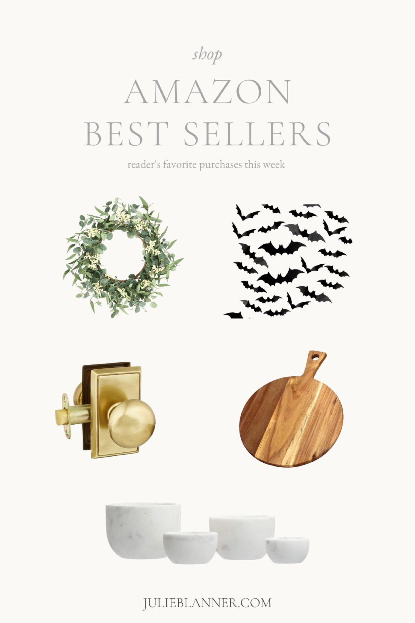 Amazon best sellers this week: wood cutting board, providence door set, white marble bowls, eucalyptus wreath, and bats Halloween stickers. Amazon home decor, Amazon home, Amazon fall, Amazon fall decor, Amazon fashion, Amazon beauty, Amazon storefront, Amazon furniture, Amazon deals, Amazon pretty decor, Amazon coastal decor #FoundItOnAmazon 

#LTKhome #LTKSeasonal #LTKstyletip
