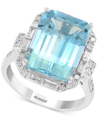 EFFY Collection EFFY® Aquamarine (6-7/8 ct. t.w.) & Diamond (1/2 ct. t.w.) Ring in 14k White Gol... | Macys (US)