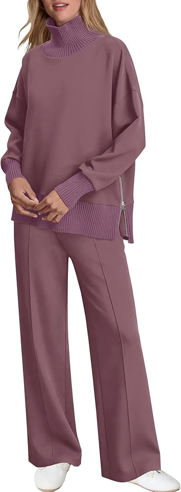 SENSERISE Womens 2 Piece Outfits Fall Matching Lounge Sets Mockneck Sweatshirt Wide Leg Pants Swe... | Amazon (US)