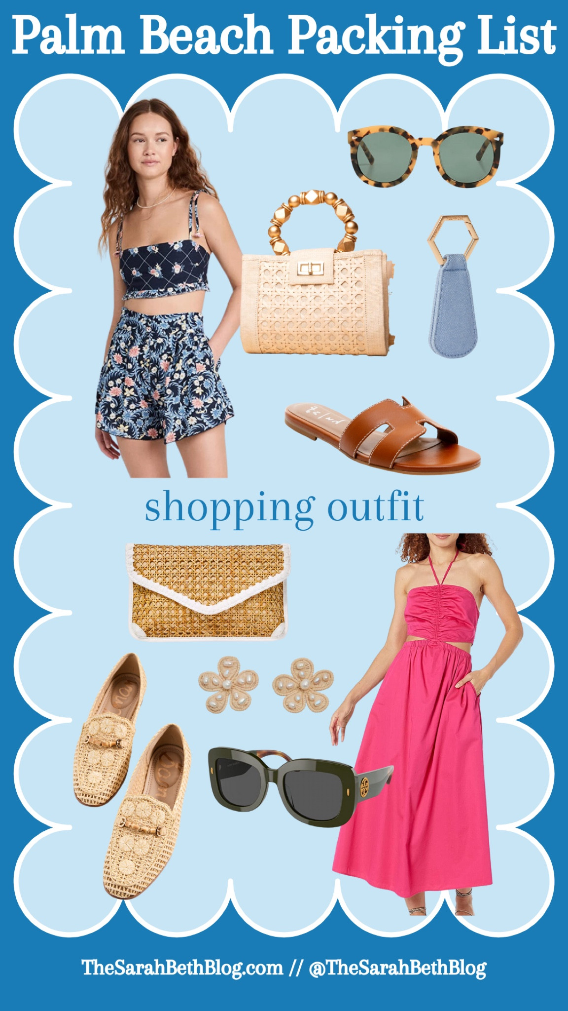 Palm beach, packing list, shopping outfits for the day. Ulla Johnson dress dupe, Tory Burch sunglasses, Sam Edelman rattan loafers, Lilly, Pulitzer rattan clutch, Hermès sandal dupes, toptote in denim, Karen Walker sunglasses, Soli, and sun rattan handbag, Agua, by Agua Bendita two piece, navy floral set.


#LTKshoecrush #LTKtravel #LTKitbag