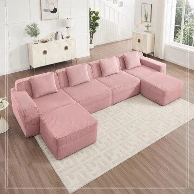 U Shape Sectional Boneless Sofa, Cloud Sectional Couch with Deep Seat, Modern Modular Sofa Couch with Throw Pillows and 2 Movable Ottomans | Wayfair North America