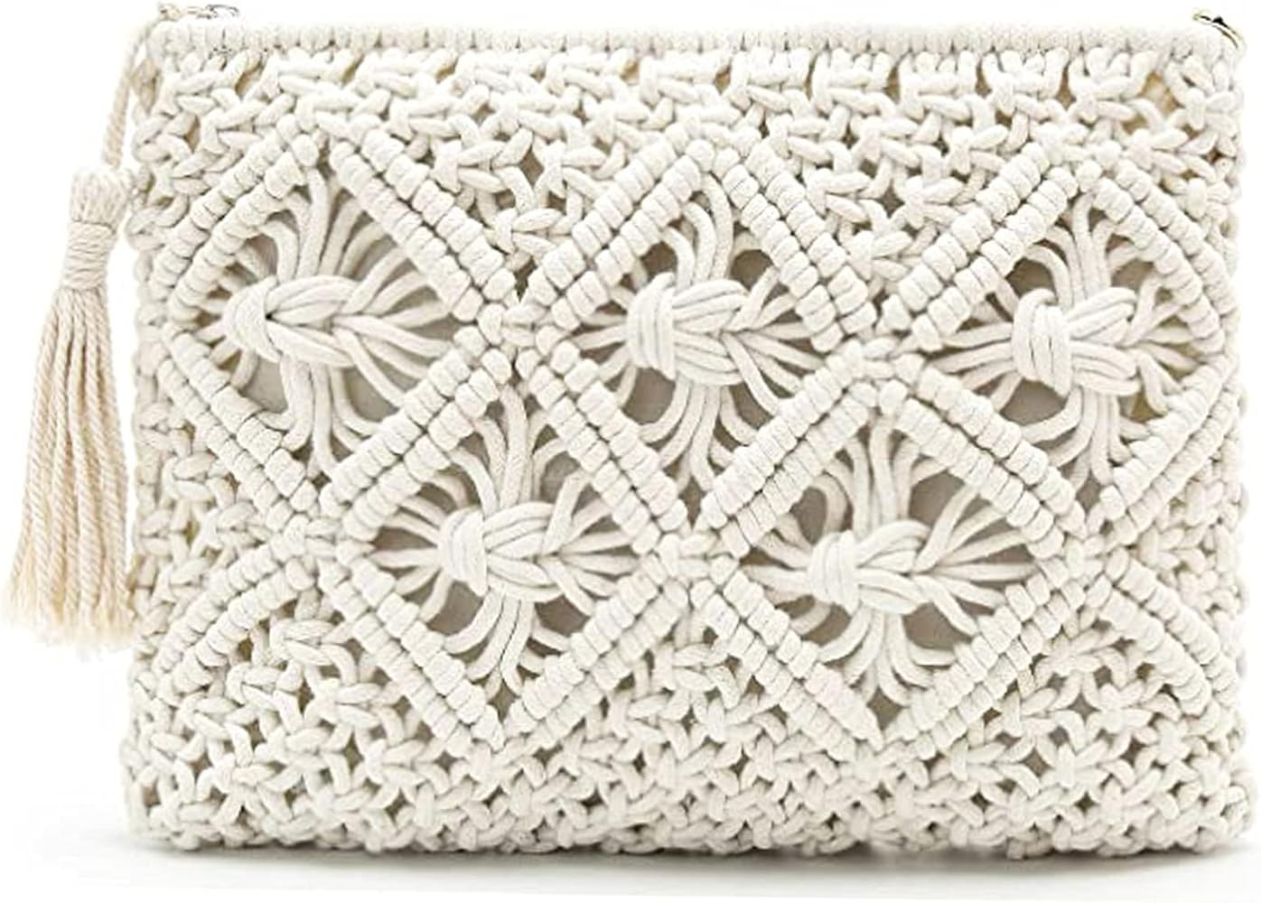 Magibag Crochet Tassel Handbag Straw Envelope Clutch Bag Cotton Macrame Purse Hobo Hand-Woven Bea... | Amazon (US)