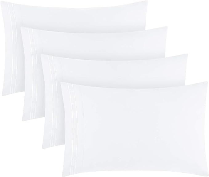 Mellanni White Pillow Cases Standard Size Set of 4 - Pillow Covers - Pillow Protector - Hotel Lux... | Amazon (US)