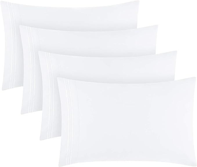 Mellanni White Pillow Cases Standard Size Set of 4 - Pillow Covers - Pillow Protector - Hotel Lux... | Amazon (US)