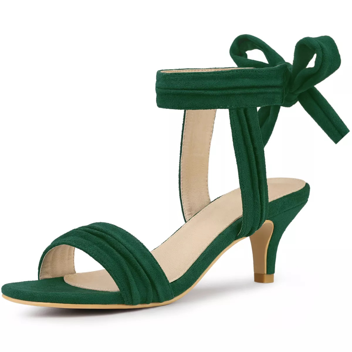 Perphy Women's Open Toe Ankle Tie Ruched Strap Bridal Kitten Heels Sandals Dark Green 7.5 | Target