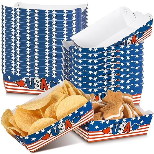48 Pack 4th of July Party Favors Set Patriotic Party Disposable Food Tray Paper Food Boats for In... | Amazon (US)