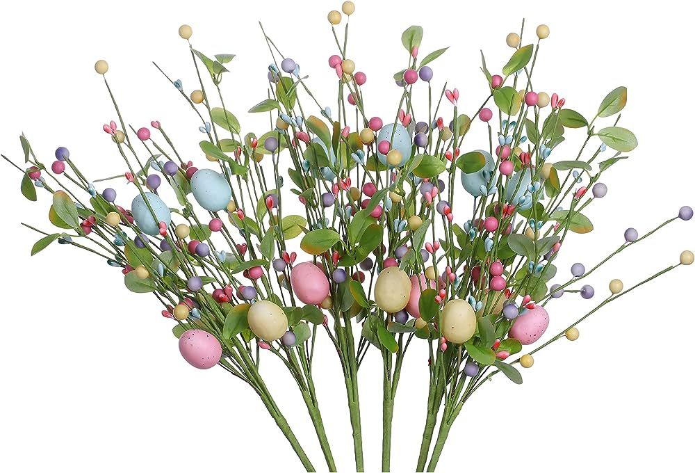 LLZLL 6PCS Easter Egg Stems,17in Tall Artificial Easter Picks Colorful Berry Sprays for Flower Ar... | Amazon (US)