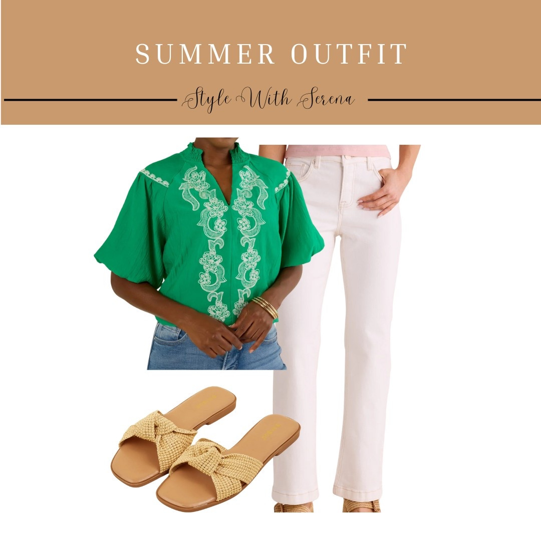 Summer outfit 
Summer blouse 
Summer fashion 
White jeans 
White denim 
Sandals 

#LTKSummerEdit #LTKOver40 #LTKStyleTip