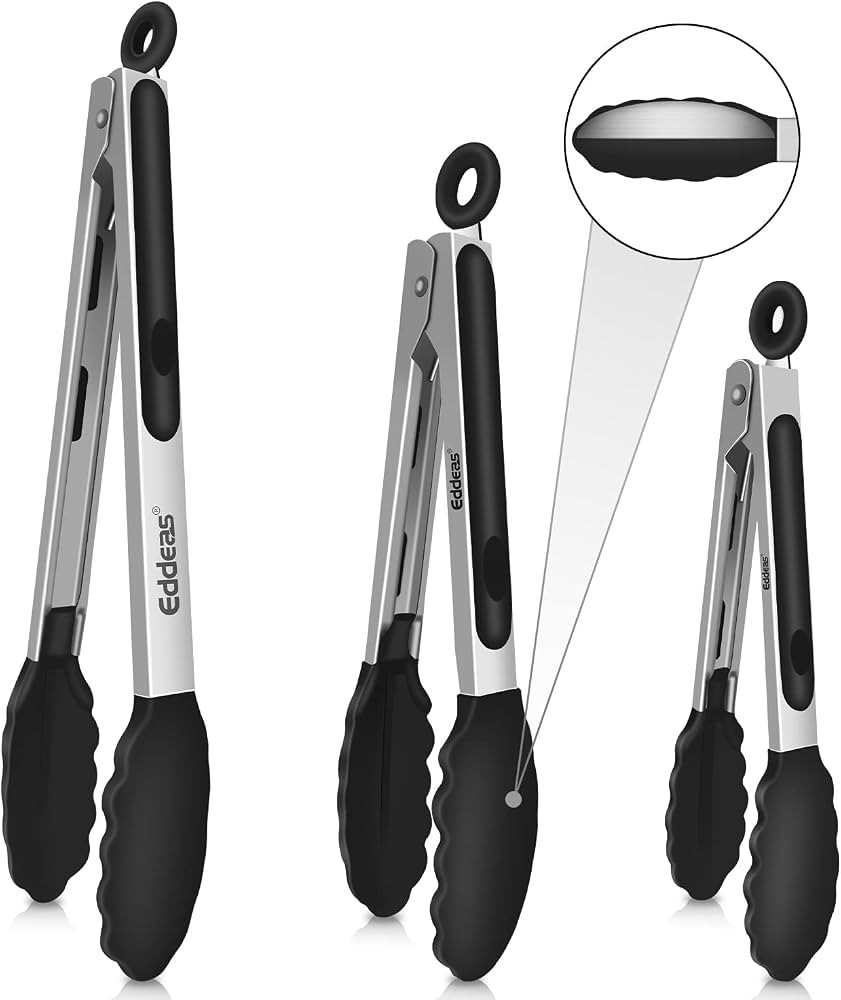 Kitchen Tongs with Silicone Tips, Tongs for Cooking Heat Resistant 600 Degrees Stainless Steel Lo... | Amazon (US)
