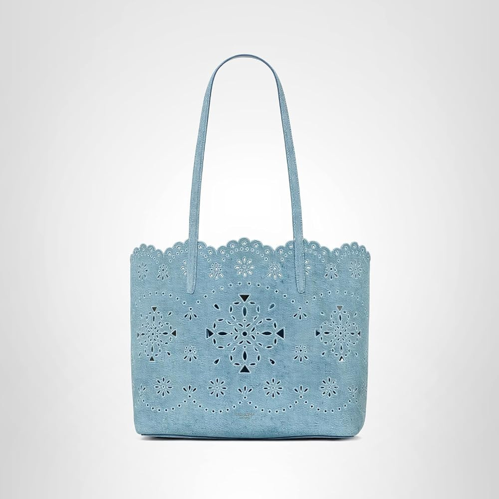 kate spade new york Do It All Spade Flower Perforated Denim Suede Large Tote, Blue Multi | Amazon (US)
