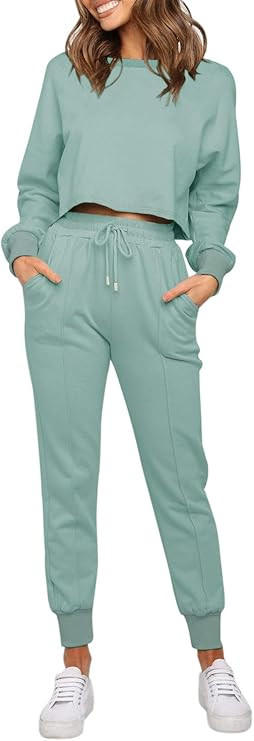 ZESICA Women's Long Sleeve Crop Top and Pants Pajama Sets 2 Piece Jogger Long Sleepwear Loungewea... | Amazon (US)