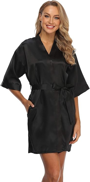 Vogue Bridal Women's Short Kimono Robe Solid Color Silk Bathrobe Satin Sleepwear for Wedding Part... | Amazon (US)