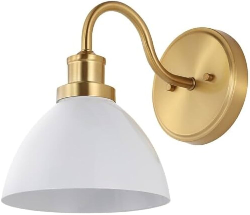 SAFAVIEH Lighting Collection Genetta Gold/White Shade Dome Single Wall Sconce | Amazon (US)