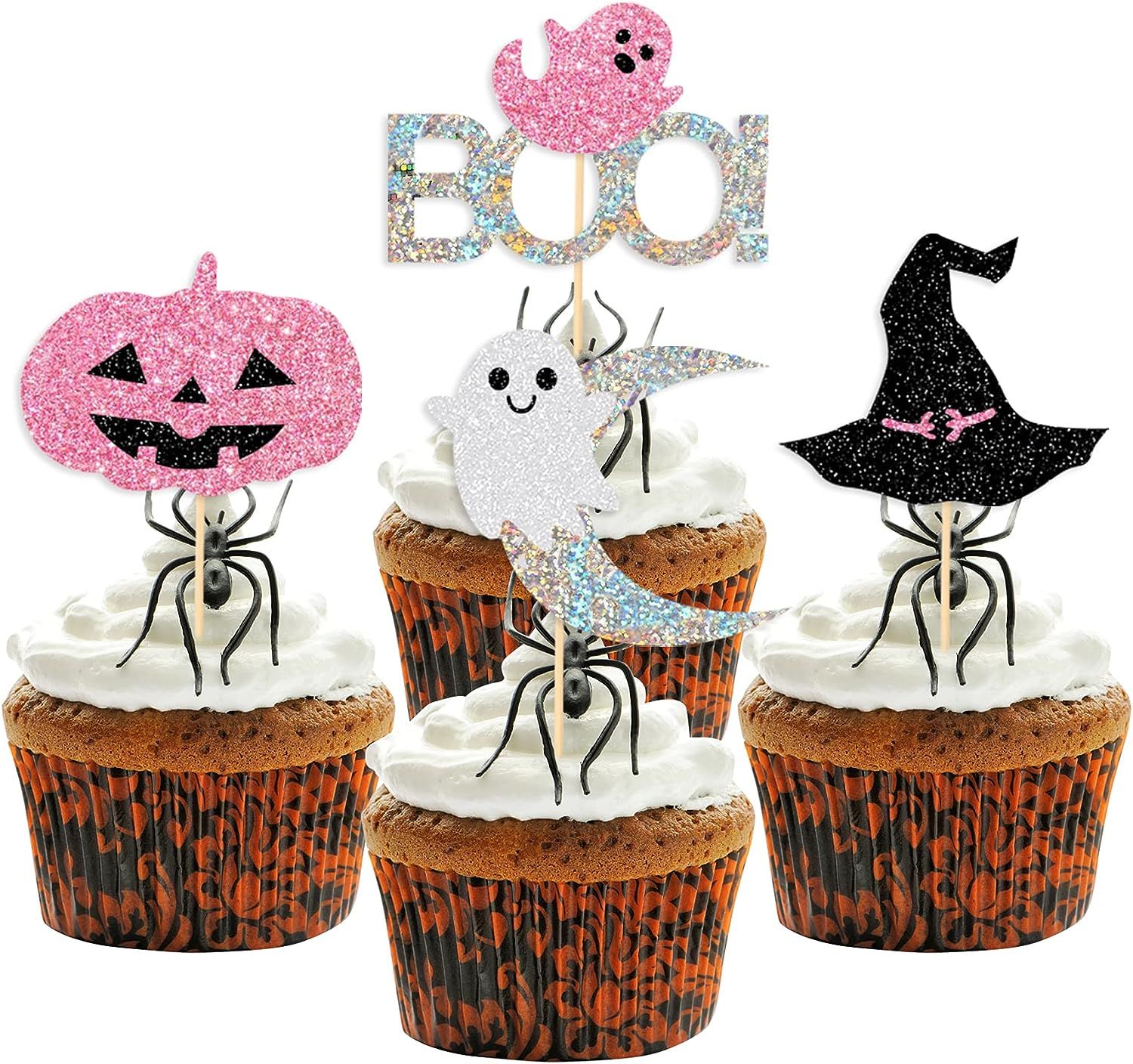 36 PCS Halloween Cupcake Toppers, Halloween Cake Topper Set with Pumpkin Ghost Witch Hat Boo Cupc... | Amazon (US)