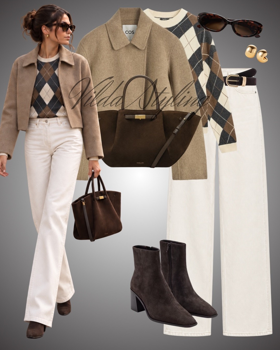 Neutral fall layers 🤎 An argyle knit, wool jacket, white wide-leg jeans and chocolate brown accessories create the perfect polished autumn look. 🍂✨ #LTKSeasonal #LTKFinds

#LTKstyletip #LTKautumn #LTKjeans #LTKstyletip