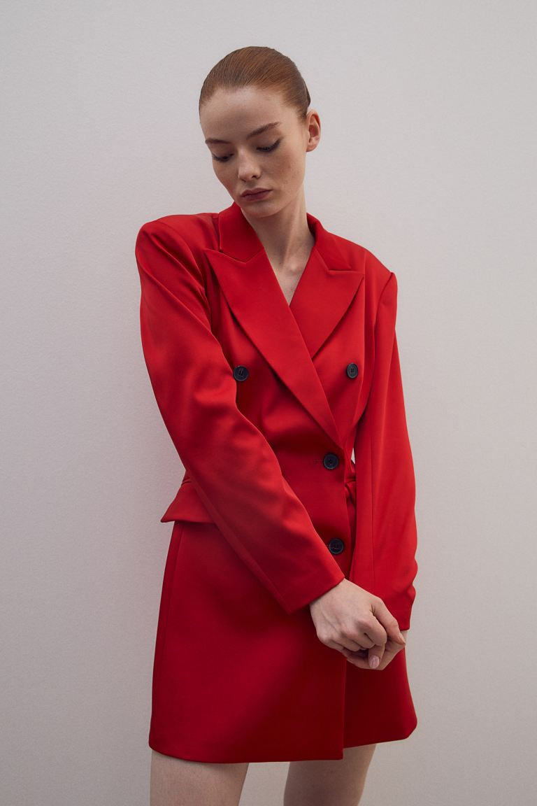 Satin Jacket Dress | Red Blazer Dress | Red Mini Dress | Red Christmas Dress | H&M (US + CA)
