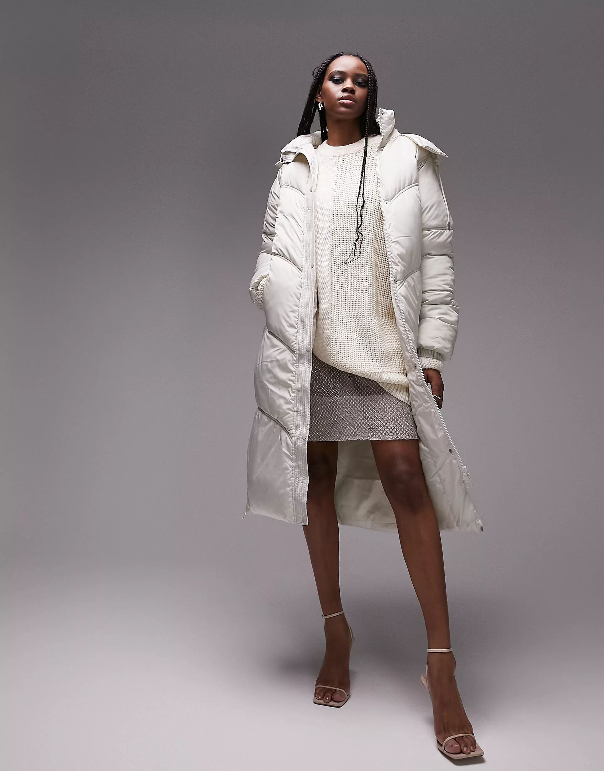 Topshop Tall longline puffer jacket in off white | ASOS | ASOS (Global)