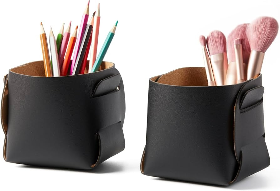 HOMIEAZICOZI 2-Pack Cork Leather Desk Accessories Storage - Pencil Pen Holder - Makeup Brush Hold... | Amazon (US)