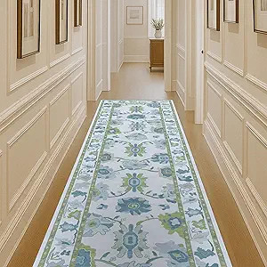 Fame Living Green Oushak Runner Rug, Modern Runners, Vintage, Turkish, Eclectic, Floral, Pastel, ... | Amazon (US)