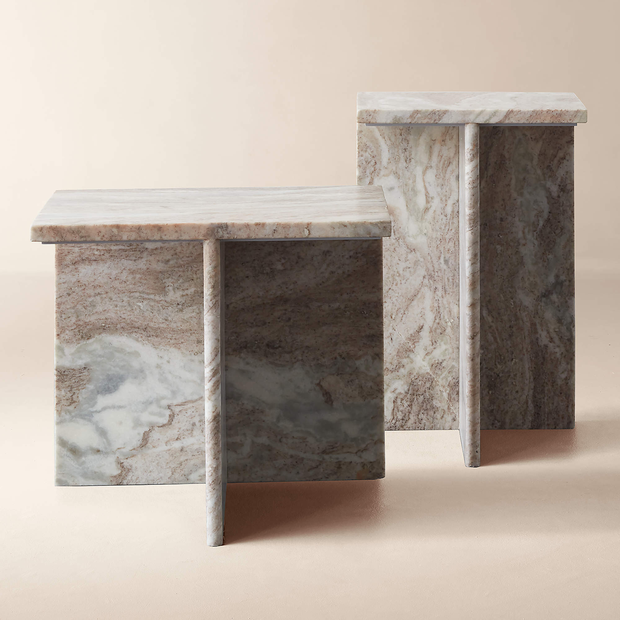 T Marble 2-Piece Marble Side Table Set + Reviews | CB2 | CB2