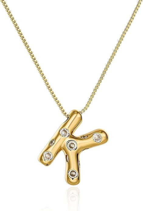 Cicy Bell Initial Necklace for Women 14k Gold Plated Cubic Zirconia Trendy Personalized Dainty Le... | Amazon (US)