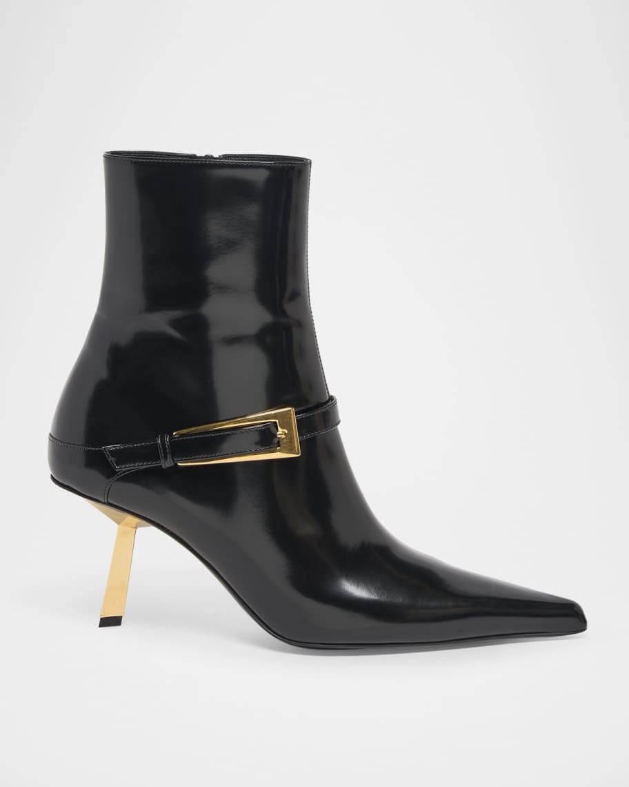 Saint Laurent Lee Patent Buckle Stiletto Booties | Neiman Marcus
