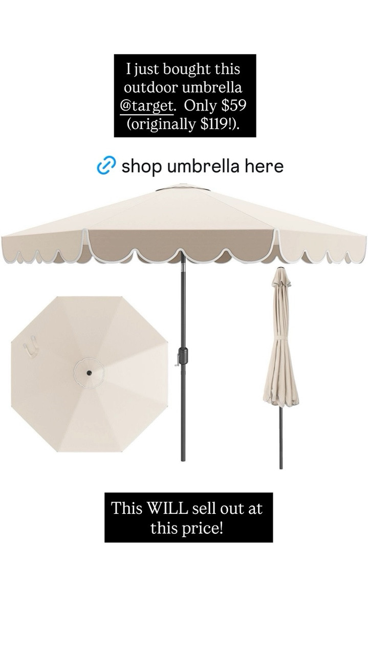 I just bought this outdoor umbrella @target.  Only $59 (originally $119!). This WILL sell out at this price!