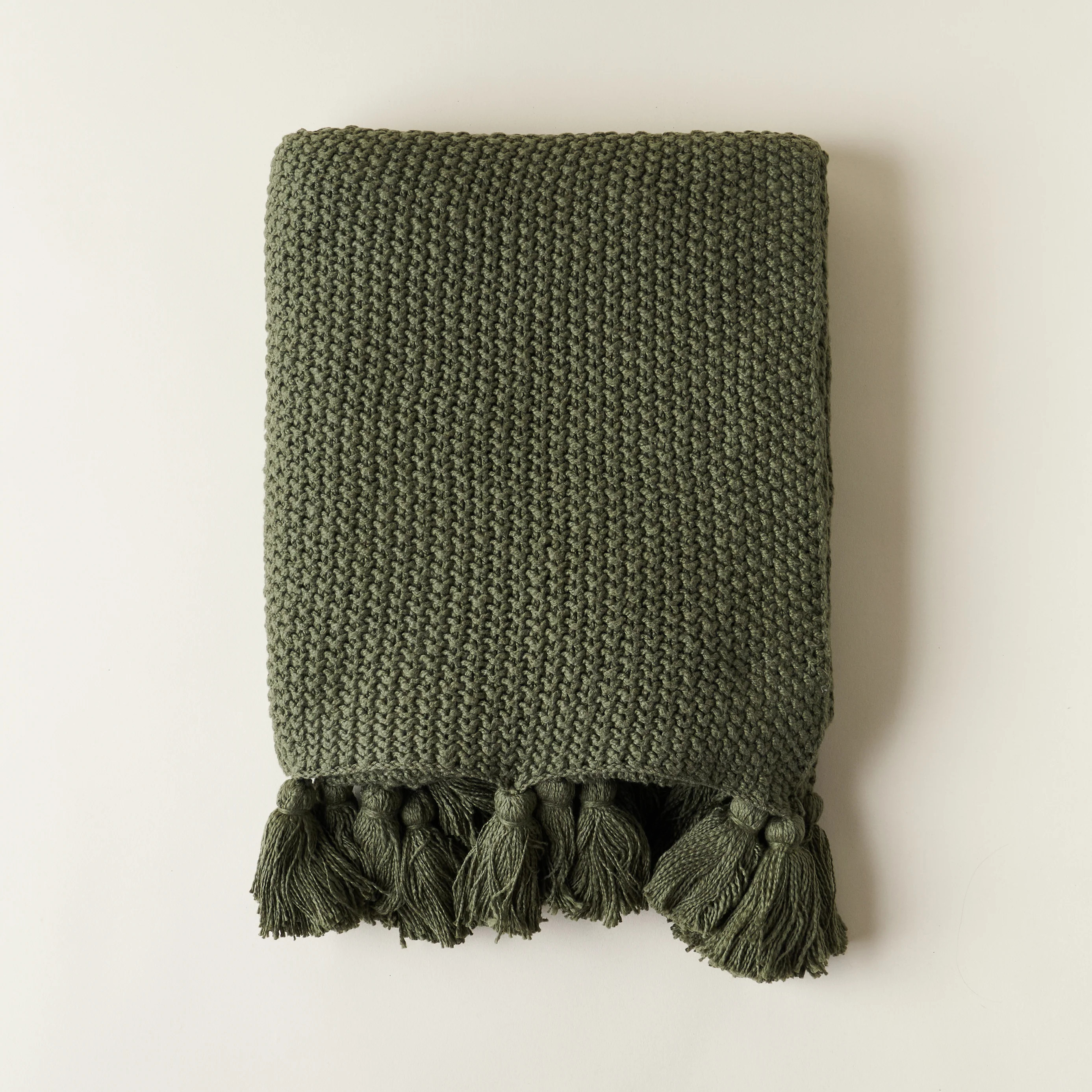 Olive Tassel Knit Throw | Kate Marker Home
