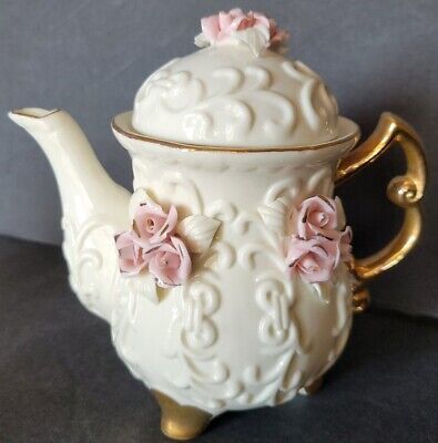 Cracker Barrel Tea Set Ivory Rose Porcelain Pink Gold Set Of 3 | eBay US