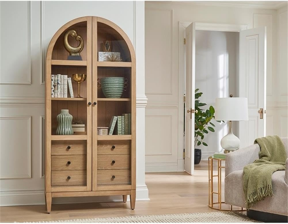 Martin Furniture 78" H Arched Display Cabinet Bookcase in Light Brown | Amazon (US)