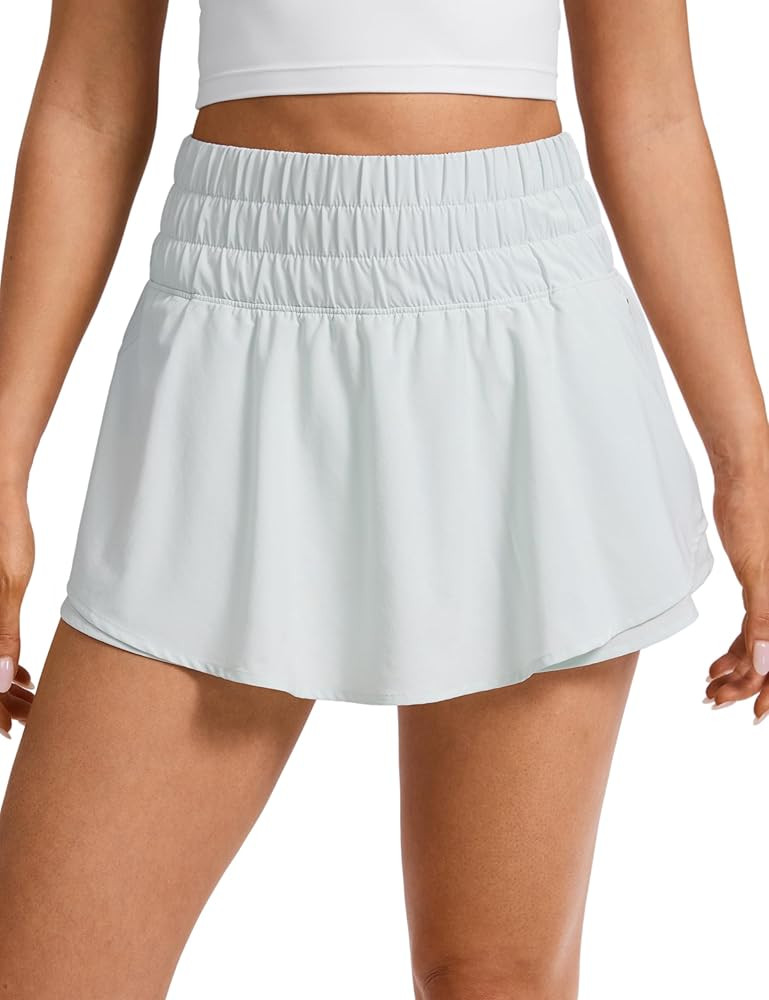 CRZ YOGA Ruffle Skirt Overlay Athletic Shorts for Women - High Waisted Flowy for Workout Running ... | Amazon (US)