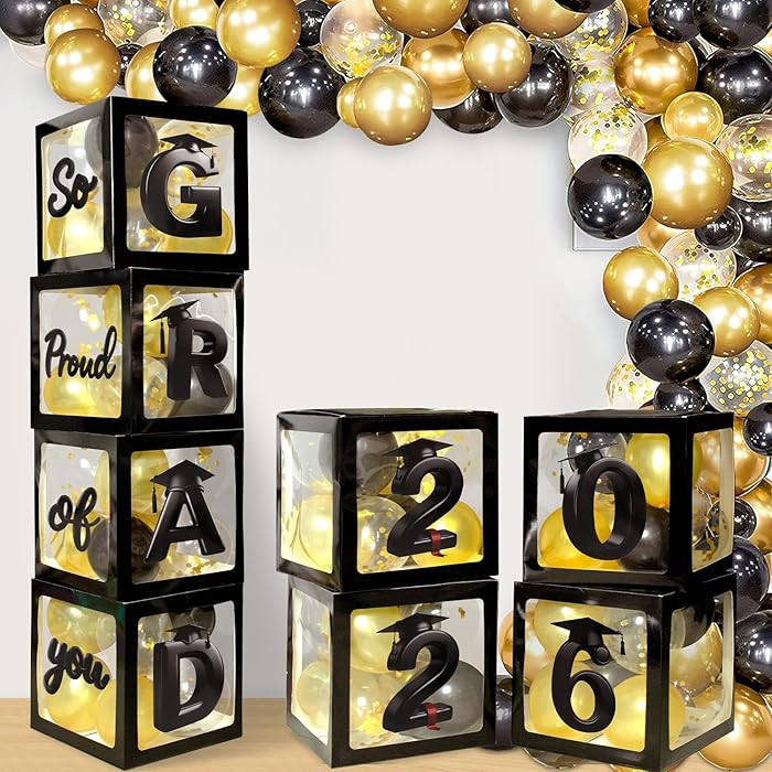 2026 Graduation Balloon Boxes Decorations, 4pcs Graduation Blocks with 32pcs Balloons “GARD” ... | Amazon (US)